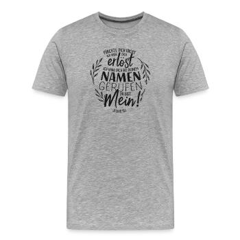 Appelé par ton nom - Lettrage de versets bibliques - T-shirt bio Premium Homme - gris chiné - Devant - Damien (186cm)
