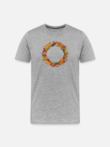 Autumn Leaf Wreath Circle - Men's Premium Organic T-Shirt - heather grey