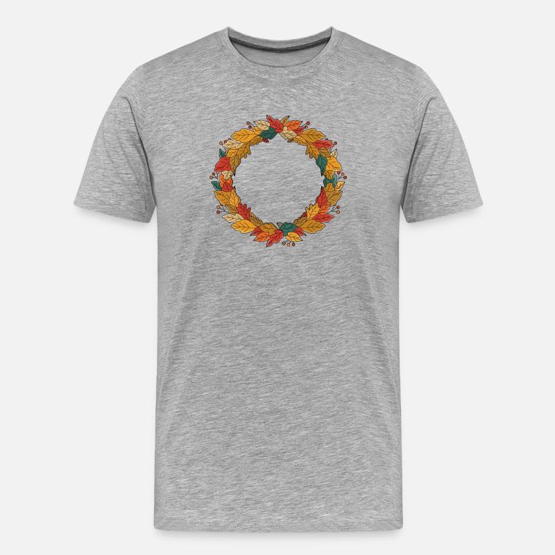 Herbstlicher Laubkranz Kreis - Männer Premium Bio T-Shirt - Grau meliert
