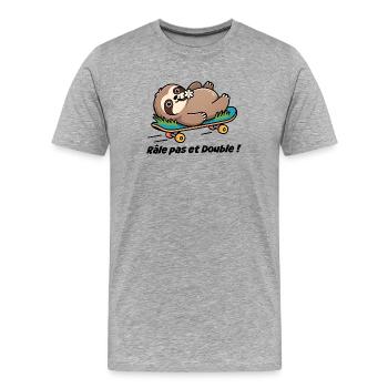 Autocollant caravane, van Râle pas et double ! - T-shirt bio Premium Homme - gris chiné - Devant - Damien (186cm)