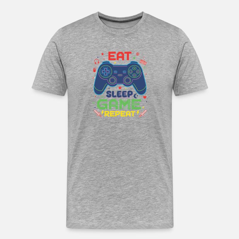 Eat Sleep Game Repeat Neon Controller - Männer Premium Bio T-Shirt - Grau meliert