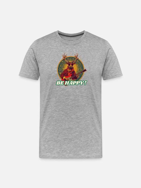 Deer Rocker Guitar BE HAPPY - Men's Premium Organic T-Shirt - heather grey