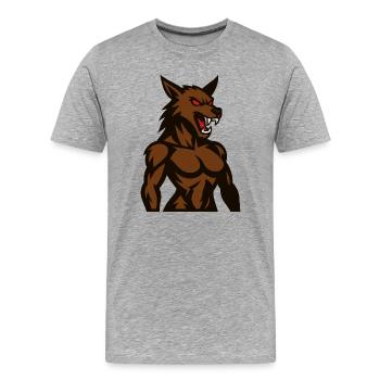 Wütender Braunwolf Maskottchen - Männer Premium Bio T-Shirt - Grau meliert - Vorne - Damien (186cm)