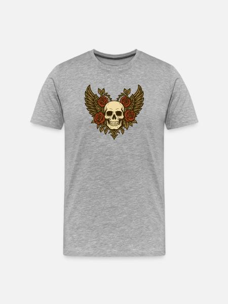 Skull Rose Wings Heart - Men's Premium Organic T-Shirt - heather grey