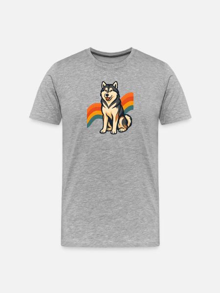 Alaskan Malamute Dog with Rainbow Background - Men's Premium Organic T-Shirt - heather grey