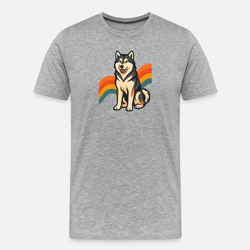 Alaskan Malamute Hund mit Regenbogenhintergrund - Männer Premium Bio T-Shirt - Grau meliert