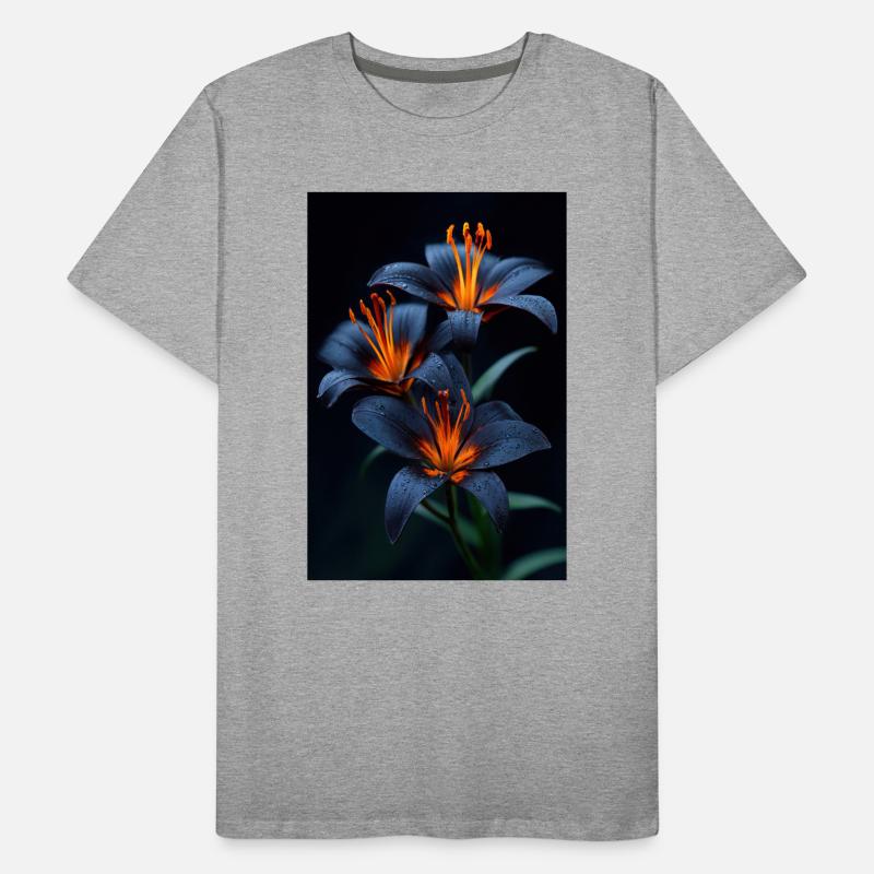 Blaue Lilien mit orangefarbener Mitte Night Bloom Männer Premium Bio T-Shirt