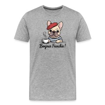 Bonjour Frenchie Französische Bulldogge - Männer Premium Bio T-Shirt - Grau meliert - Vorne - Damien (186cm)