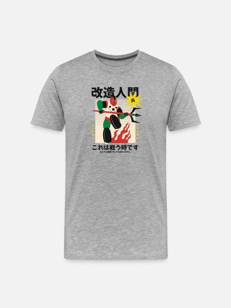 Modifizierter Roboter-Samurai - Männer Premium Bio T-Shirt - Grau meliert