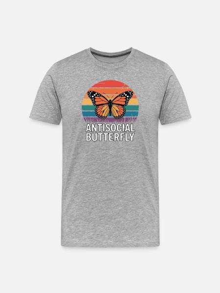 Antisocial Butterfly - Retro Schmetterling - Men's Premium Organic T-Shirt - heather grey