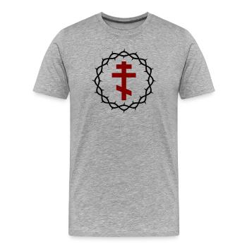 Orthodoxes Kreuz und Dornenkrone - Männer Premium Bio T-Shirt - Grau meliert - Vorne - Damien (186cm)