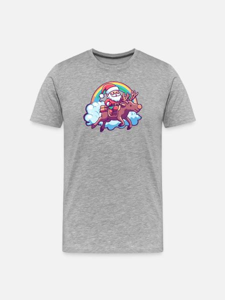 Elch Weihnachtsmann Weihnachten - Männer Premium Bio T-Shirt - Grau meliert