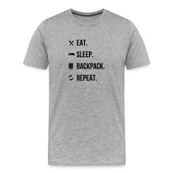 Eat, Sleep, Backpack, Repeat – Adventure Shirt - Men's Premium Organic T-Shirt - heather grey - Front - Damien (186cm)