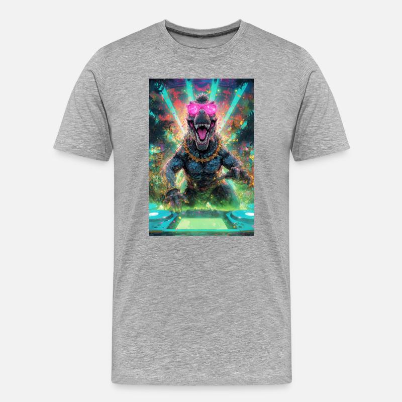 DJ T-Rex – Neon Jungle Rave | Joyverse - Männer Premium Bio T-Shirt - Grau meliert