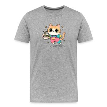 Chat bol de Ramen Multicolore - T-shirt bio Premium Homme - gris chiné - Devant - Damien (186cm)