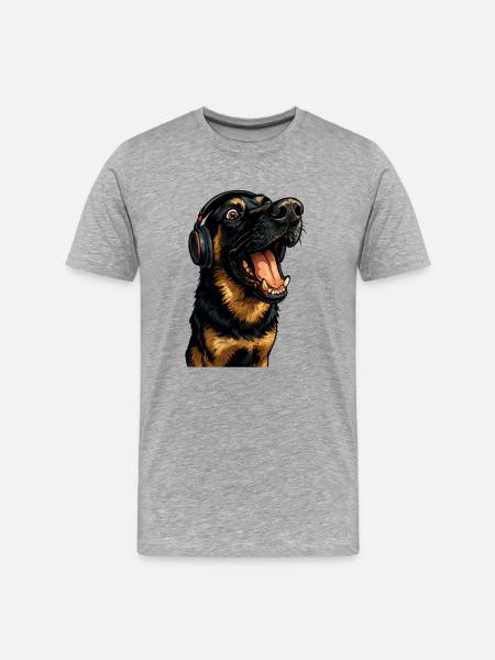 Headphone Rottweiler Portrait - Men's Premium Organic T-Shirt - heather grey