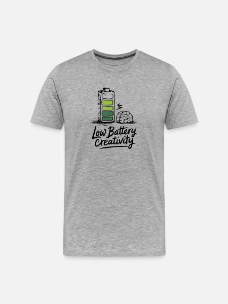 Humour créatif – batterie vide, idées perdues - T-shirt bio Premium Homme - gris chiné