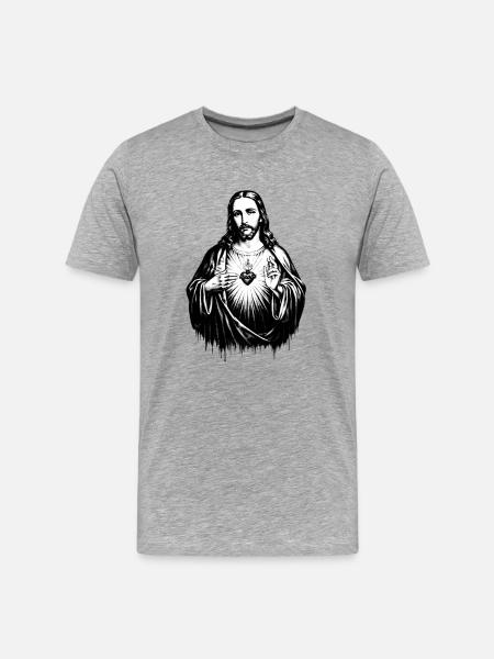Herz Jesu Lichtzeichen - Männer Premium Bio T-Shirt - Grau meliert