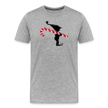 Gnome de Noël drôle avec une canne à sucre - T-shirt bio Premium Homme - gris chiné - Devant - Damien (186cm)