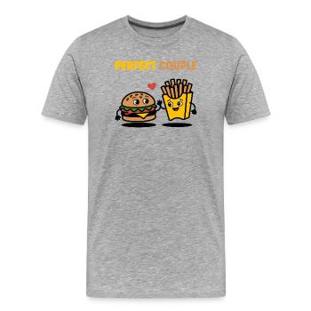 Parfait Couple Burger et frites Design mignon - T-shirt bio Premium Homme - gris chiné - Devant - Damien (186cm)