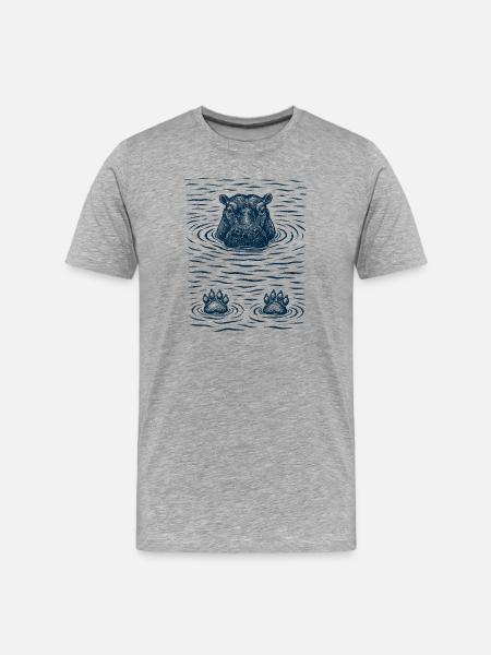 Gechilltes Hippo im Wasser - Männer Premium Bio T-Shirt - Grau meliert