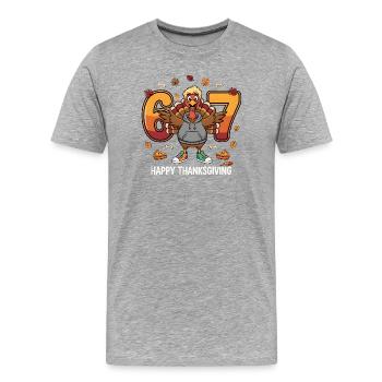 Thanksgiving Turkey Hoodie 60s - Men's Premium Organic T-Shirt - heather grey - Front - Damien (186cm)