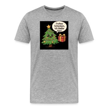 Fröhliches Schenken Weihnachtsbaum - Männer Premium Bio T-Shirt - Grau meliert - Vorne - Damien (186cm)