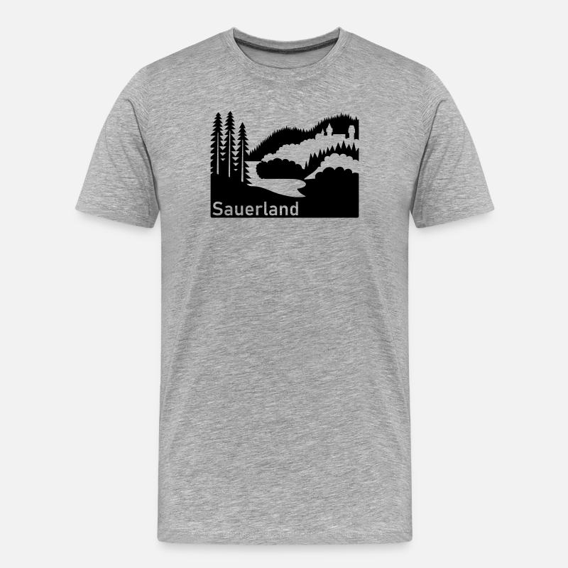 Sauerland Silhouette Landschaft Autobahnschild - Männer Premium Bio T-Shirt - Grau meliert