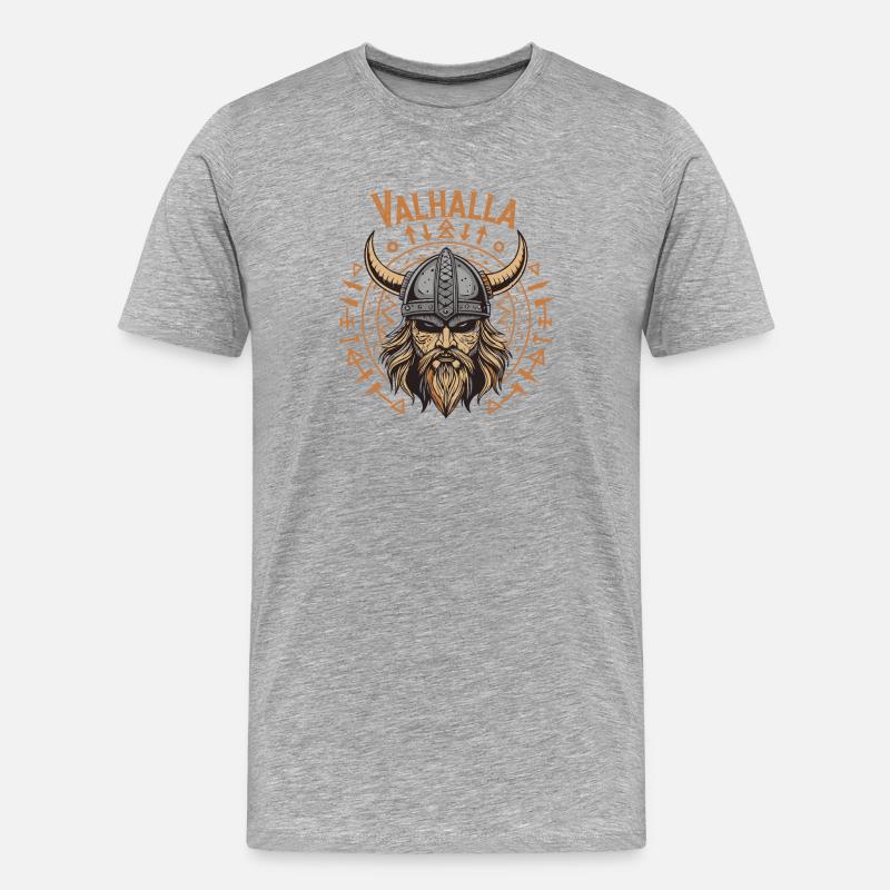 Mächtiger Wikinger mit Walhalla-Helm - Männer Premium Bio T-Shirt - Grau meliert