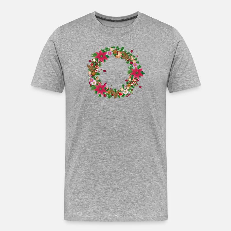 Üppig geschmückter Weihnachtskranz mit Deko - Männer Premium Bio T-Shirt - Grau meliert
