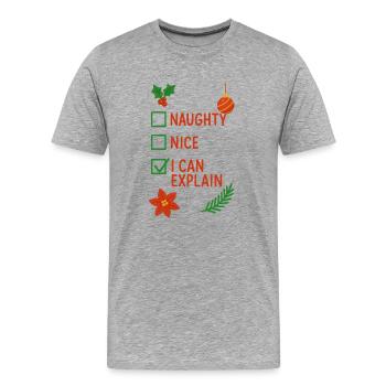 Weihnachten artig unartig ich kann das erklären - Männer Premium Bio T-Shirt - Grau meliert - Vorne - Damien (186cm)