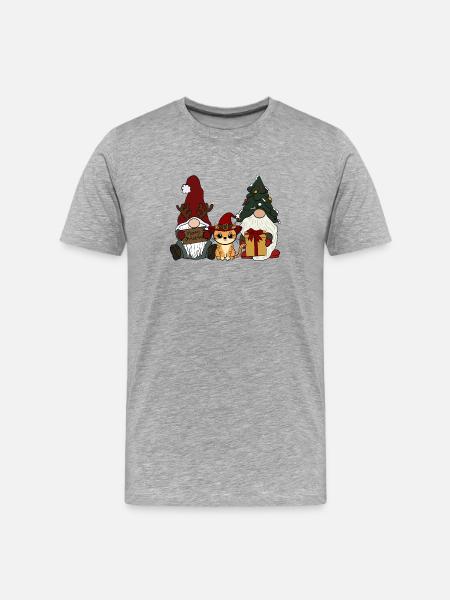 Katze mit Wichtel - Männer Premium Bio T-Shirt - Grau meliert