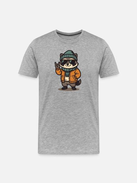 Cooler Waschbär im Winterlook - Männer Premium Bio T-Shirt - Grau meliert