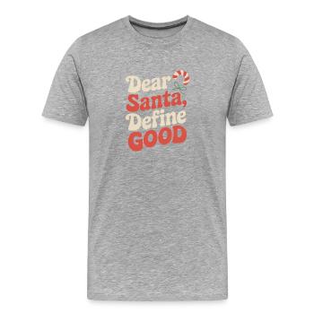 Dear Santa, Define Good – Weihnachtshumor - Männer Premium Bio T-Shirt - Grau meliert - Vorne - Damien (186cm)