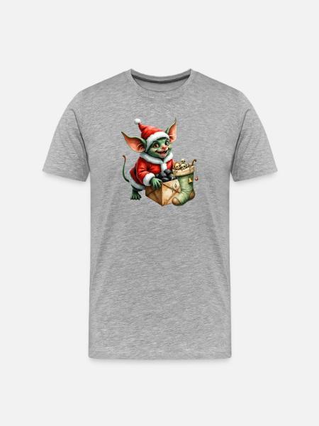 Green Christmas elf with sack - Men's Premium Organic T-Shirt - heather grey