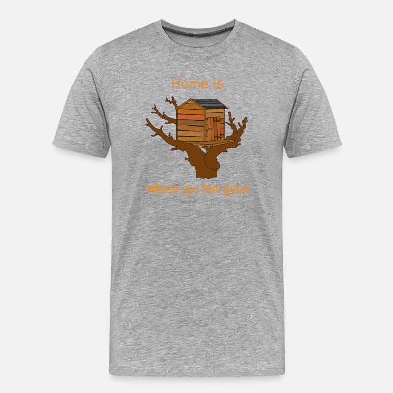 Haus im Baum mit Text - Männer Premium Bio T-Shirt - Grau meliert