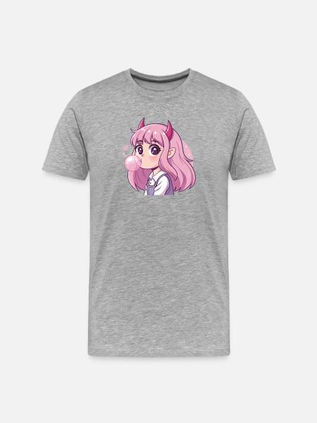 Pink Haired Demon Bubblegum - Men's Premium Organic T-Shirt - heather grey
