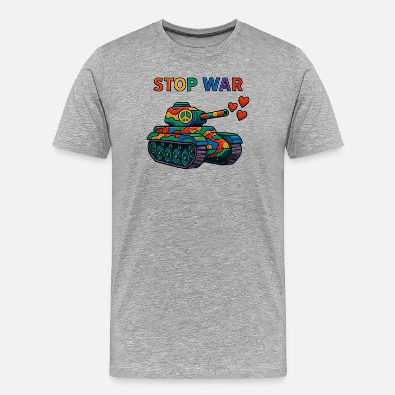 Regenbogen Panzer mit Peace-Zeichen – STOP WAR - Männer Premium Bio T-Shirt - Grau meliert