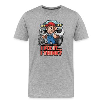 Affe Mechaniker – I Fix It - Männer Premium Bio T-Shirt - Grau meliert - Vorne - Damien (186cm)