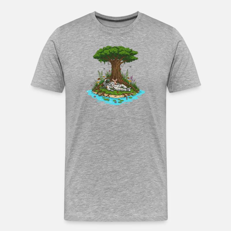 Astronaut Hund Insel Traumlandschaft - Männer Premium Bio T-Shirt - Grau meliert