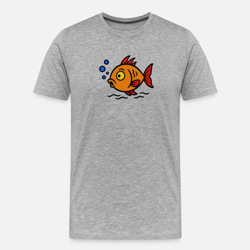 Fröhlicher Cartoonfisch Orange - Männer Premium Bio T-Shirt - Grau meliert
