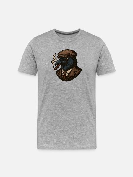 Krähengangster mit Zigarre - Männer Premium Bio T-Shirt - Grau meliert