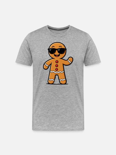 Gingerbread Mann mit Sonnenbrillen - Männer Premium Bio T-Shirt - Grau meliert