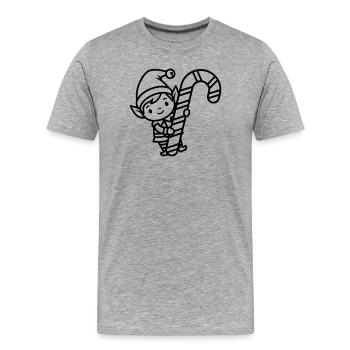 Mignon elfe de Noël avec canne à sucre - T-shirt bio Premium Homme - gris chiné - Devant - Damien (186cm)