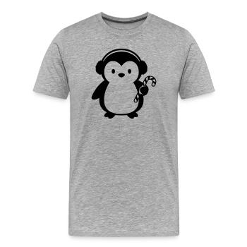 Pingouin mignon avec canne à sucre | Noël - T-shirt bio Premium Homme - gris chiné - Devant - Damien (186cm)