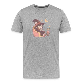 Mignone Petite Sorcière cosy buvant son thé - T-shirt bio Premium Homme - gris chiné - Devant - Damien (186cm)