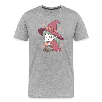 Sorcière cosy avec thé pastel - T-shirt bio Premium Homme - gris chiné - Devant - Damien (186cm)