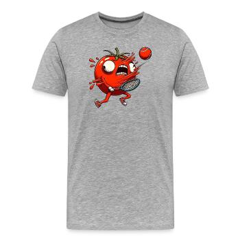 Lustige Tomate Beim Tennis Mit Tennisball - Männer Premium Bio T-Shirt - Grau meliert - Vorne - Damien (186cm)