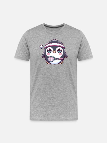 Cute Penguin Tennis Player Kawaii - Men's Premium Organic T-Shirt - heather grey