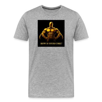 Goldener Kern Held Fitness Illustration - Männer Premium Bio T-Shirt - Grau meliert - Vorne - Damien (186cm)